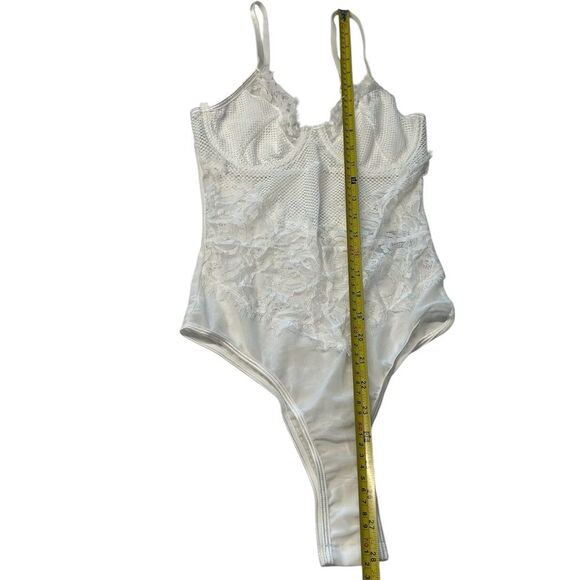 Mesh & Lace Teddy Bodysuit White Bachelorette Party Going Out Outfit Size S New - Picture 7 of 8